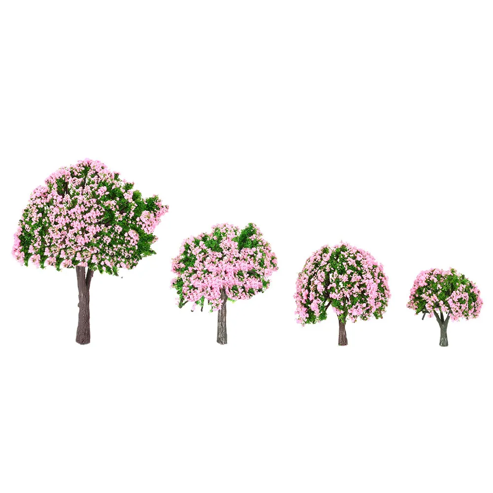 4 pezzi di plastica modello alberi layout treno paesaggio giardino alberi di fiori bianchi e rosa Diorama miniatura rosa