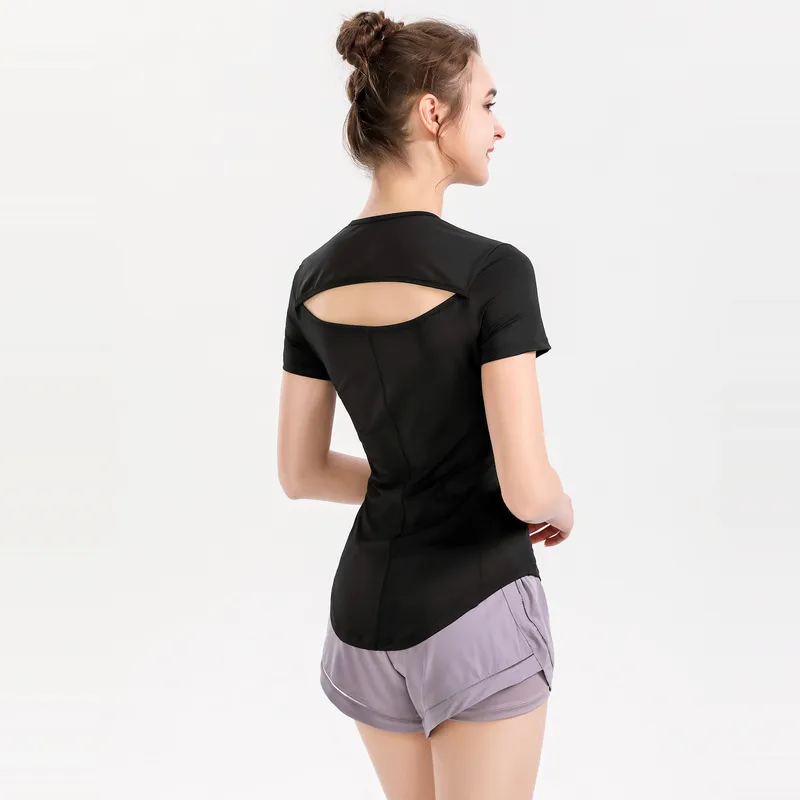 Di alta Qualità 2021 sport manica corta da donna veloce asciutto stretto elastico vestito di Yoga in esecuzione formazione T-shirt vestito di forma f