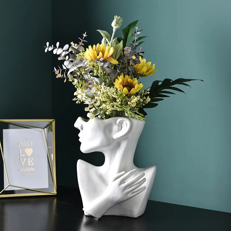 Nuovo stile di promozione creativo europeo scultura di fiori busto in ceramica vaso di fiori arte del fiore arredamento per la casa nordico soggiorno