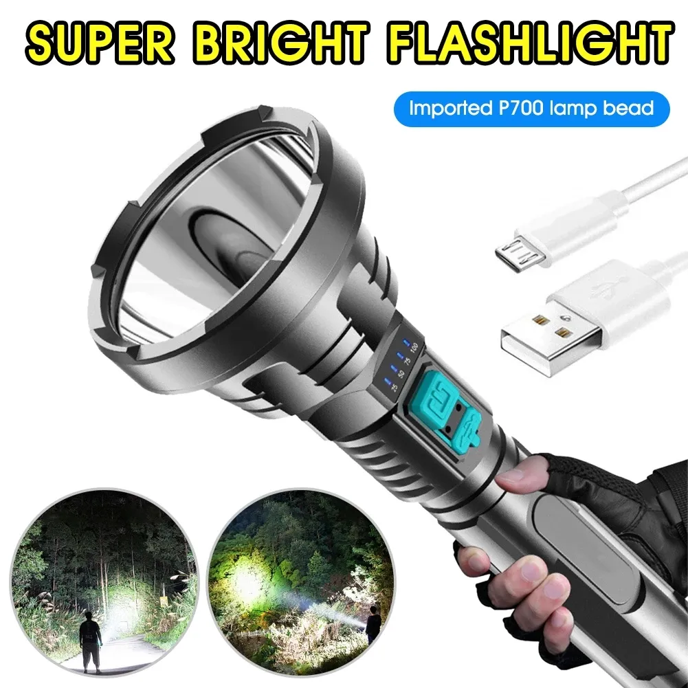 Torcia tattica torcia a LED super potente Batteria 18650 incorporata Lampada impermeabile ricaricabile USB Lanterna ultra luminosa
