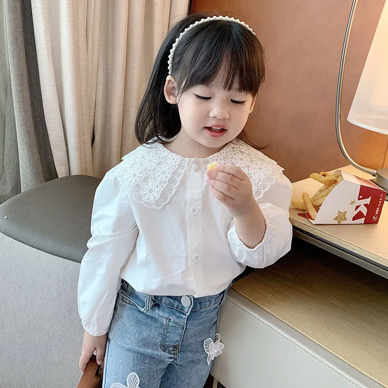 2021 versione coreana della camicia per bambole color block autunnale per bambini, camicia per bambina piccola e media, top a maniche lunghe in due p