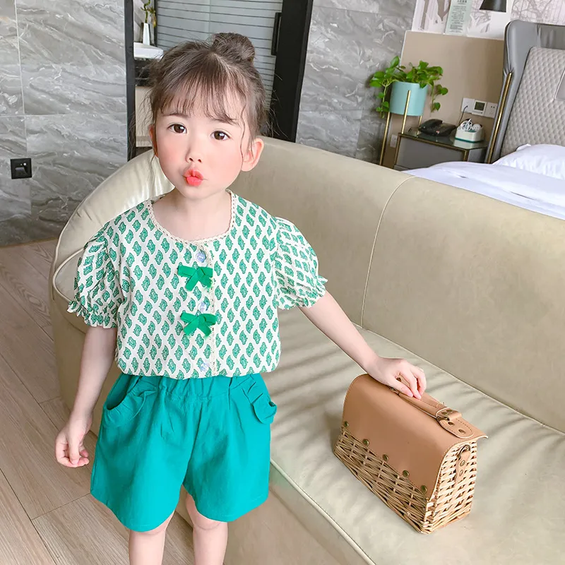 Vestito estivo per ragazze nuova versione coreana del vestito a due pezzi con ventaglio dolce a maniche corte in camicia stile profumo