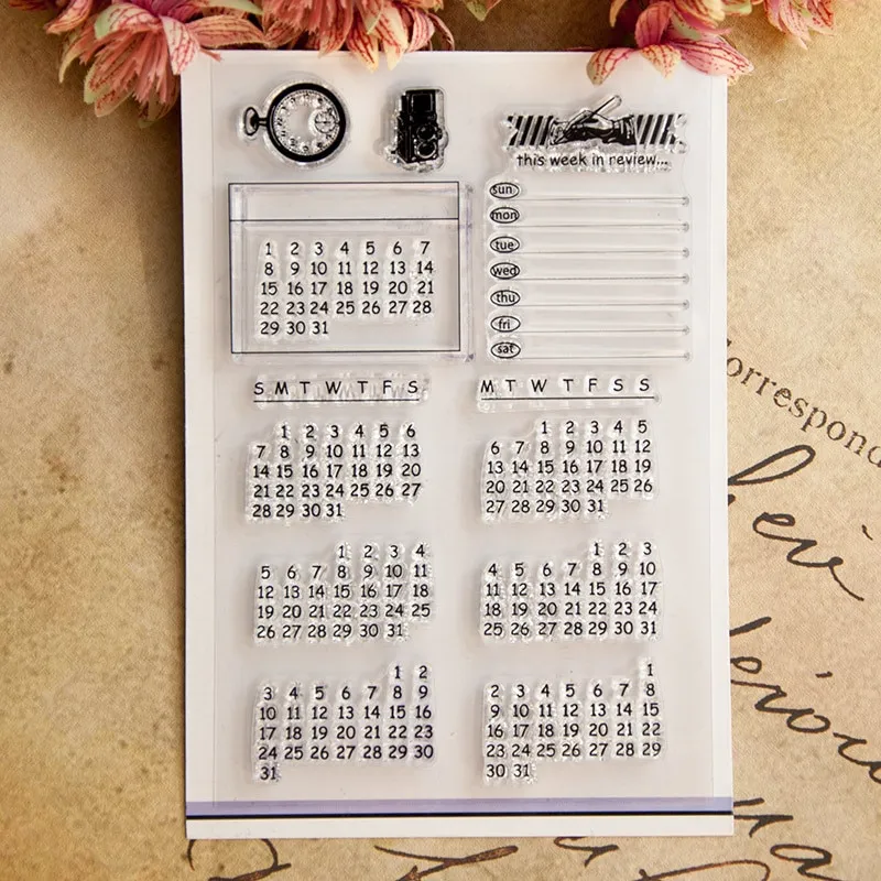 Calendario Timbro in silicone trasparente JunkJournal Mese Settimana Piano Timbro di gomma per Scrapbooking Cancelleria Timbro standard artigianale i