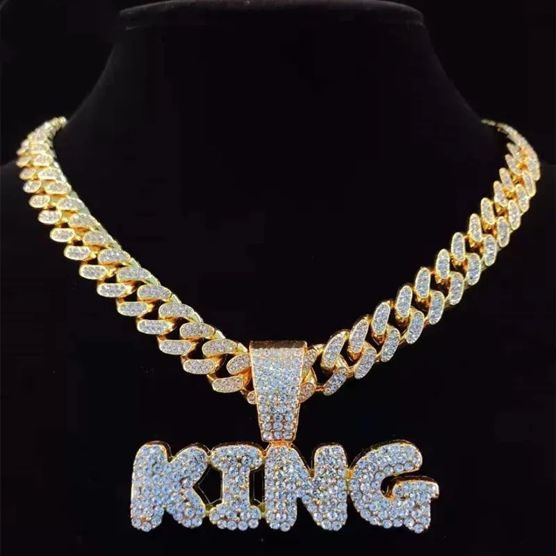 Fibbia per barba drago stile esplosione europea e americana di alta qualità 12mm mm KING pendente diamante grande catena d'oro collana hip-hop catena