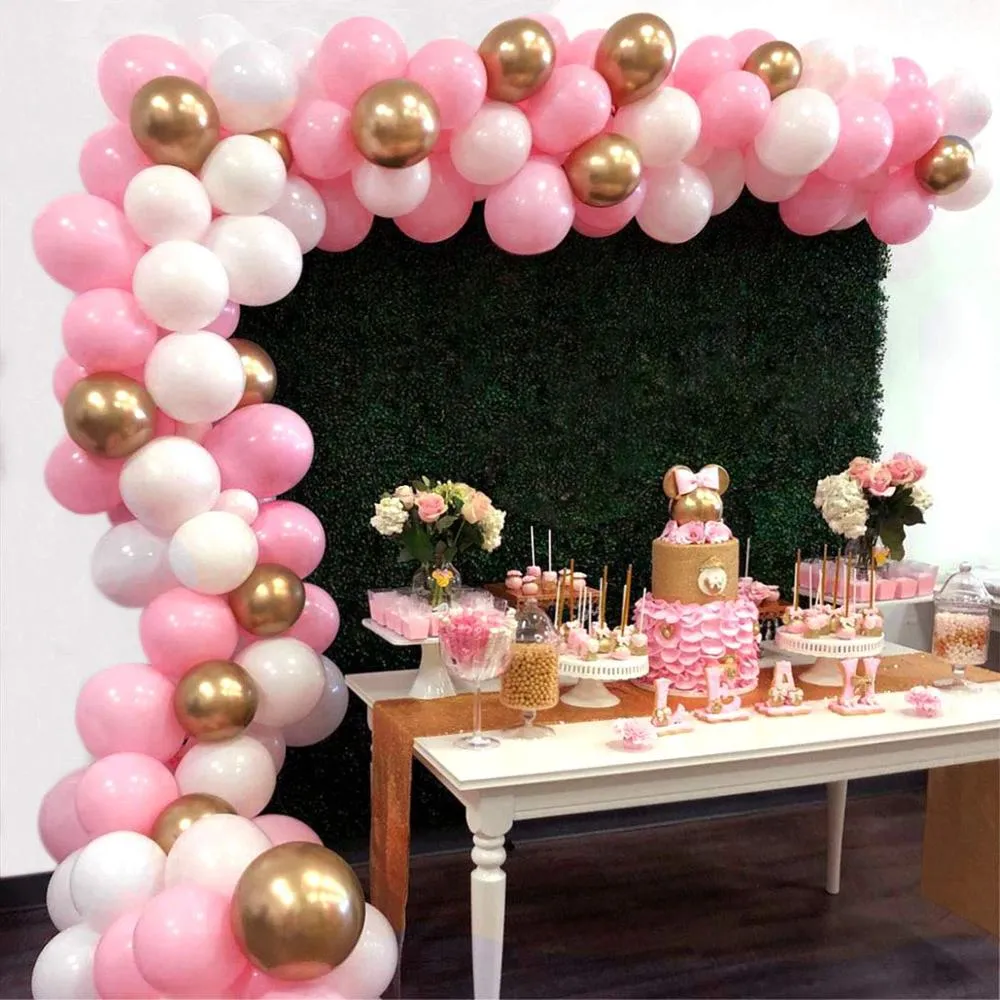 Palloncini in lattice in oro bianco rosa 117 pezzi Confezione per ragazza Baby Shower Addio al nubilato Decorazioni per feste di compleanno Kit arco