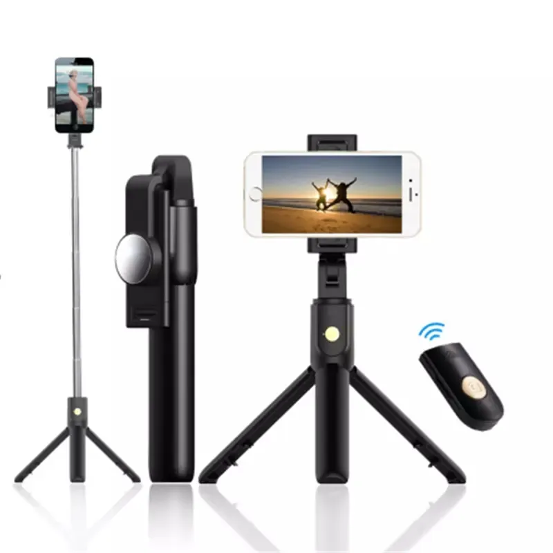 3 IN 1 Selfie Stick estensibile Treppiede Bluetooth senza fili con otturatore Mini monopiede pieghevole portatile a distanza con specchio convesso