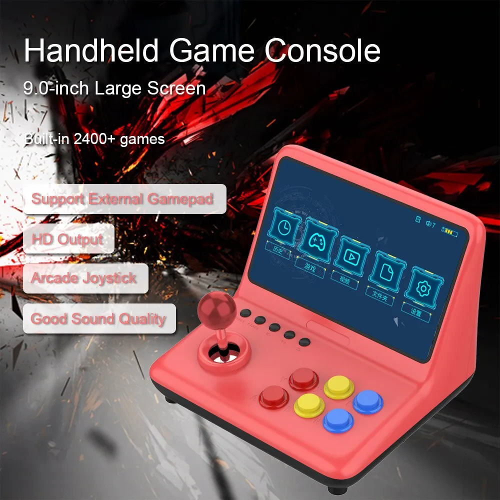 Console per videogiochi Console portatile Lettore di giochi Arcade Joystick 2400 Giochi Schermo da 9,0 pollici Lettore video musicale HD Gamepad cabl