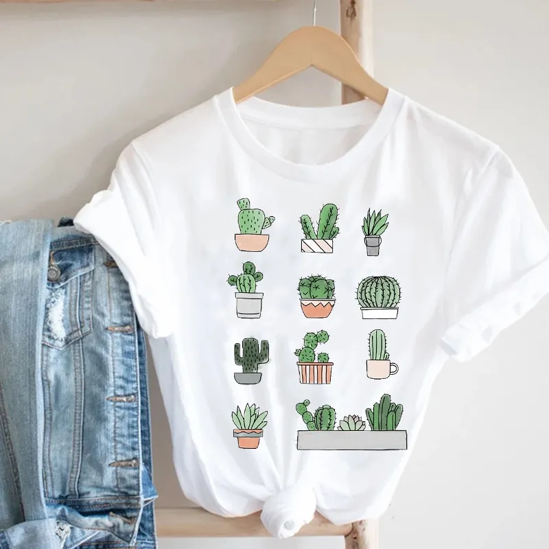 Donna Stampa Cactus anni '90 Mujer Camisetas Ragazza Casual Streetwear Abbigliamento moda Stampa Tee Top Shirt T-shirt grafica femminile