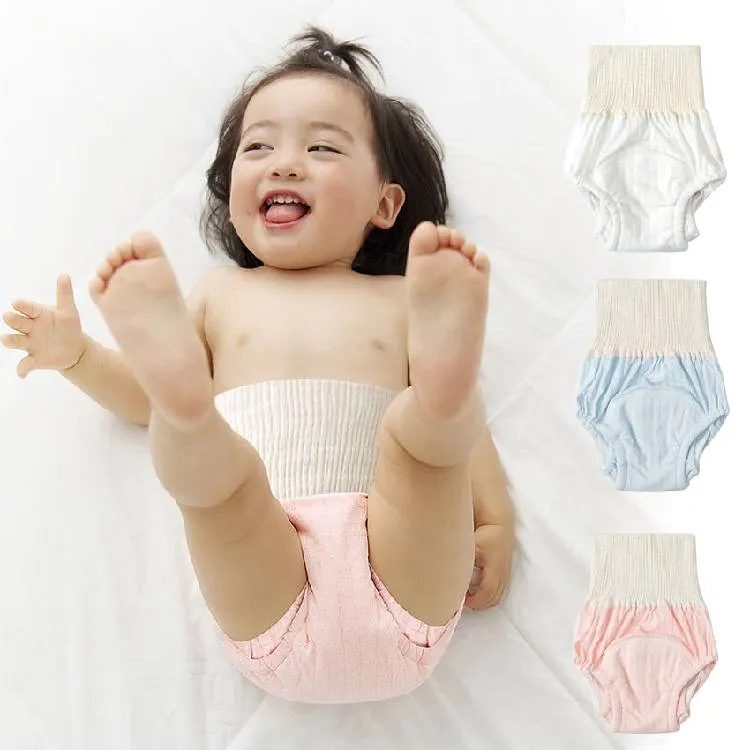 Pannolini riutilizzabili per bambini Pannolini di stoffa di cotone Pantaloni per bambini Vita alta Morbido elastico Protezione del cordone ombelicale