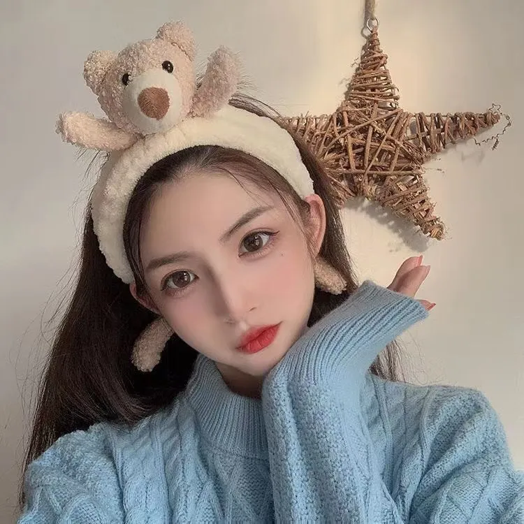 Coreano netto lavaggio viso orso fascia cartone animato anti-caduta hairband fascia flanella nodo accessori per capelli fascia