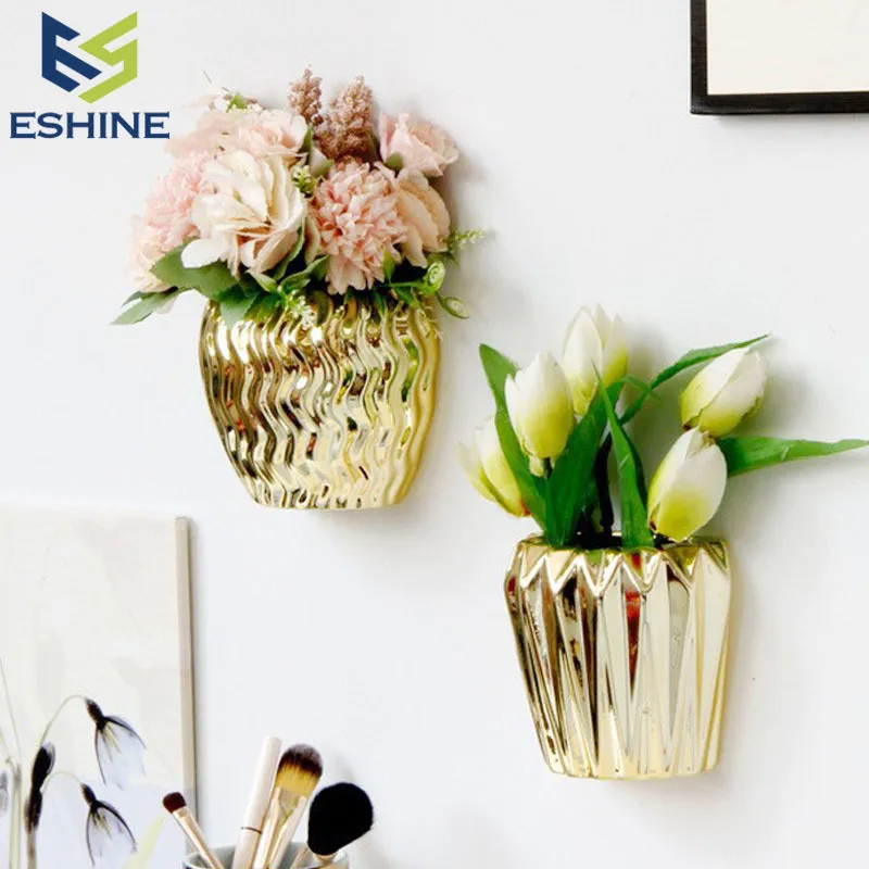 Creativo europeo oro a parete vaso di ceramica decorazioni per pareti di casa pianta idroponica vaso di fiori artigianato