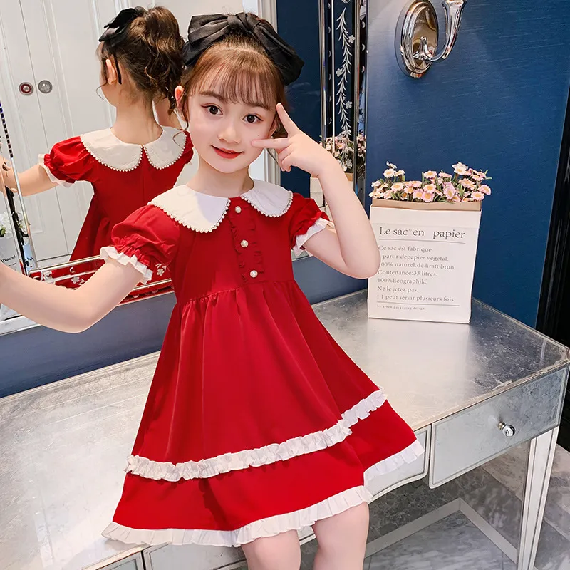 Vestito estivo per ragazze vestito da principessa con colletto rosso per bambole straniero 2021 estate gonna per bambini rossa per bambini ragazza ne
