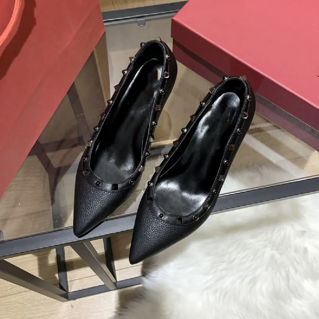 sle 2021 new  trendy donna semplice rivetto tacchi alti scarpe a punta poco profonde scarpe da donna all-mh alla moda