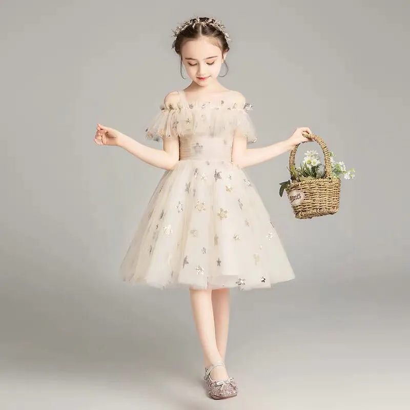Principessa gonna ragazze fiore bianco matrimonio bambina spettacolo abito da sera per bambini ospite servizio di prestazioni di pianoforte piano