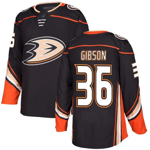 Maglia Anaheim Ducks John Gibson #36 Nera Authentic Home da uomo