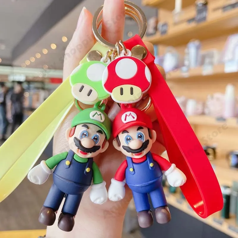 Super Mario Game Mario bros Luigi Fungo Personaggio Bambole Cute Cartoon Portachiavi Borsa per auto Ornamenti collezione ciondolo moda