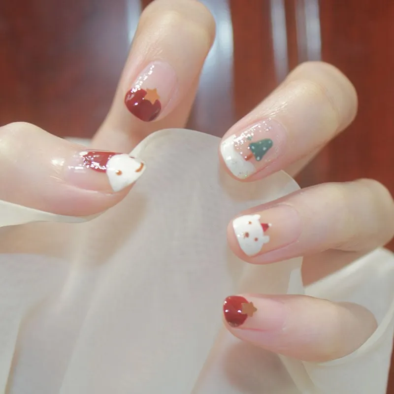 Orso di Natale Albero di Natale con toppa per unghie nail art Toppa per unghie rimovibile Chiodo finto con prodotto finito per nail art
