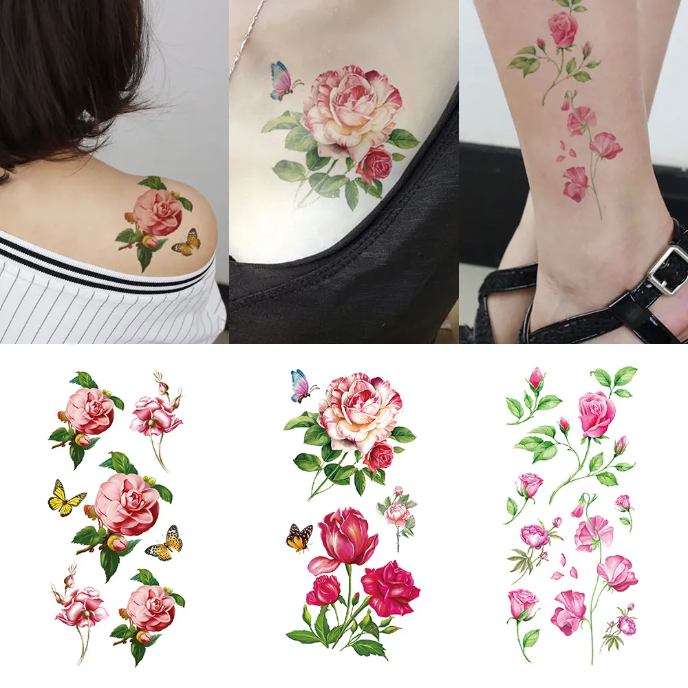 3 pezzi di adesivi per tatuaggi combinati con braccio di fiori piccoli bellissimi adesivi per tatuaggi temporanei impermeabili con motivo floreale se