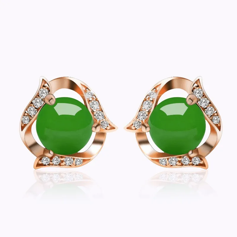 Orecchini di giada Hetian orecchini di calcedonio verde tempestati di diamanti moda orecchini di agata verde etnico temperamento