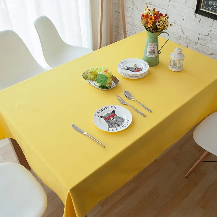 Moda Ristorante panno arte giallo limone tovaglia domestica puro cotone tavolino rettangolare tovaglia copertura antipolvere colore puro Vendita cald