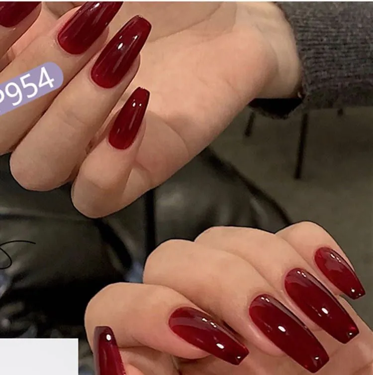 Jelly rosso sangue lungo balletto indossare manicure finito unghie finte manicure patch nail patch impermeabile chiodo staccabile