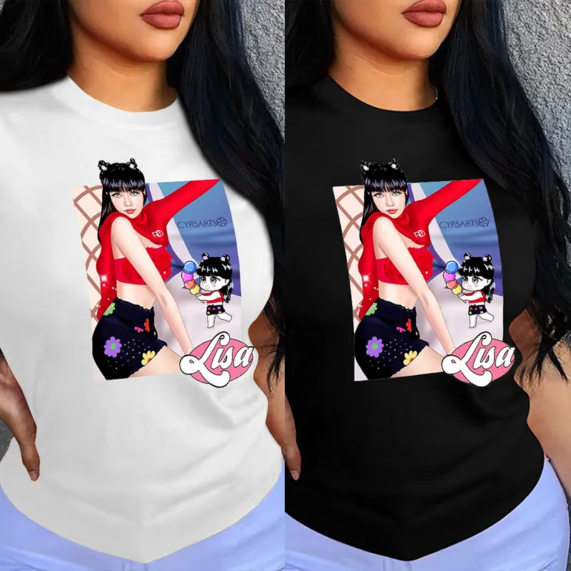 T-shirt da donna a maniche corte per il commercio estero transfrontaliero tendenza quotidiana moda cartone animato stampato top in cotone One Piece O
