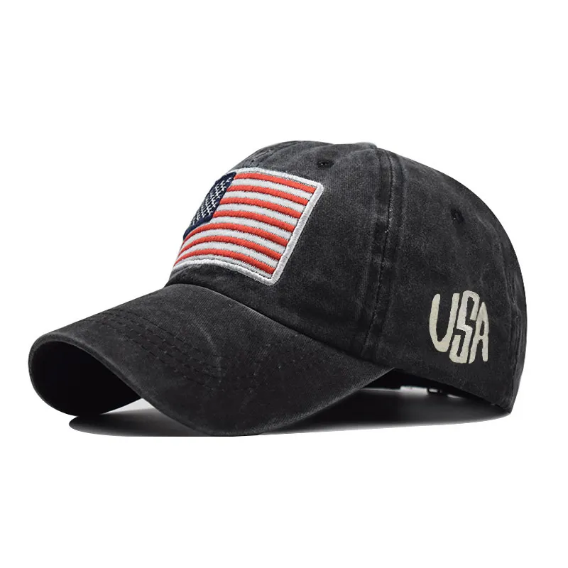 Berretto da baseball con lettere invecchiate lavate, classico cappello in cotone con bandiera americana