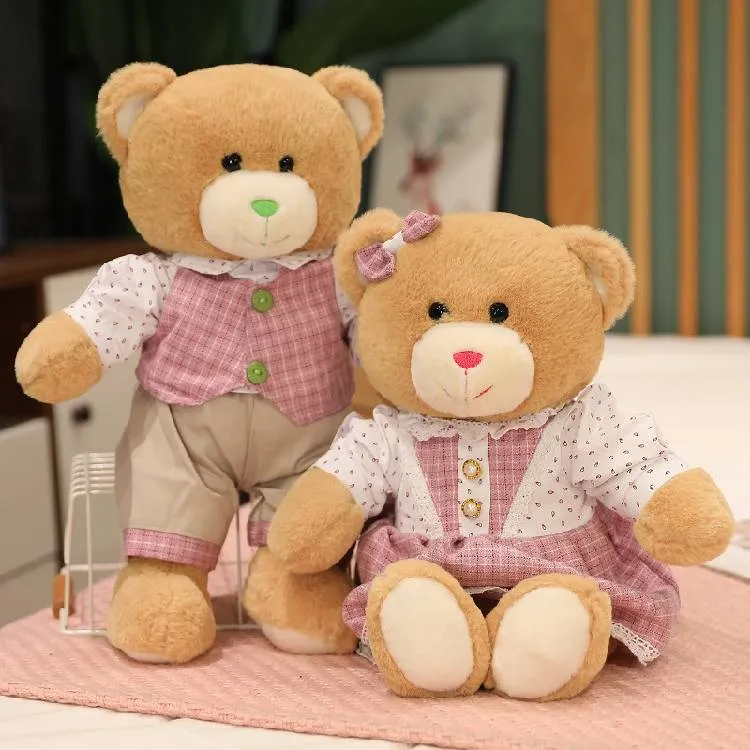 Bella coppia orsacchiotto coniglio con vestiti giocattoli di peluche bambole farcite anime giocattolo bambini bambino bambini ragazza compleanno rega