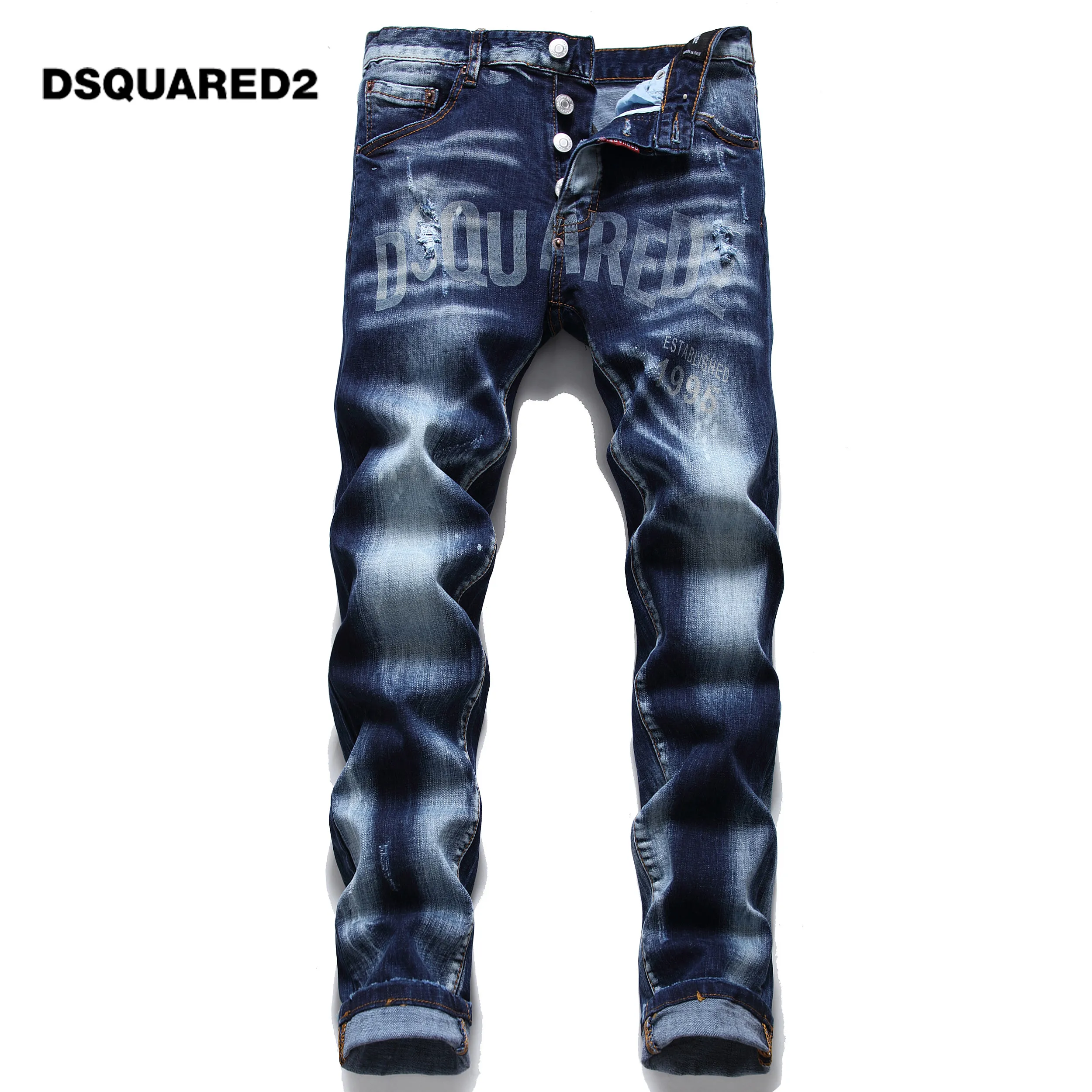 Jeans da uomo bianchi con schizzi di vernice stretch snellente DSQ