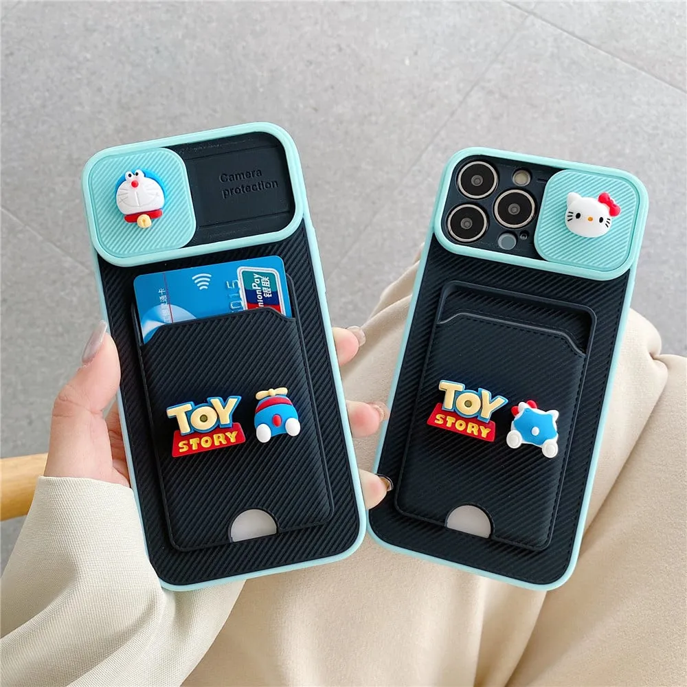 Custodia per iPhone in silicone push-pull coppia cartone animato bambola titolare della carta per iphone13/13pro/i12/i11/ix/XR/78plus
