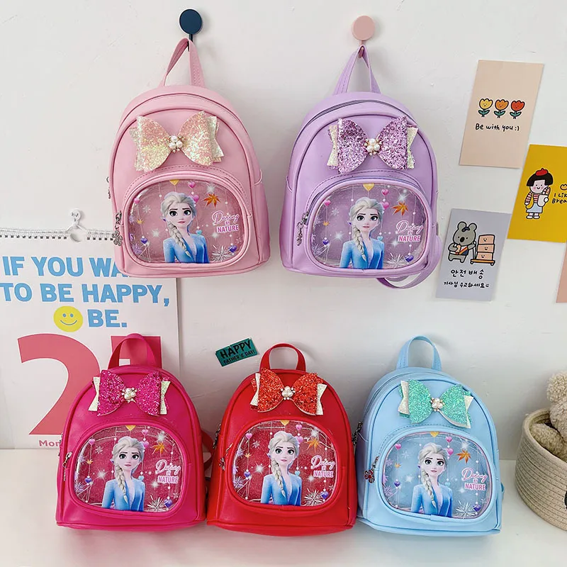 Frozen Zaino Cute Elsa Borsa da scuola per bambini Cartoon Bow-knot Jelly Bag per bambini