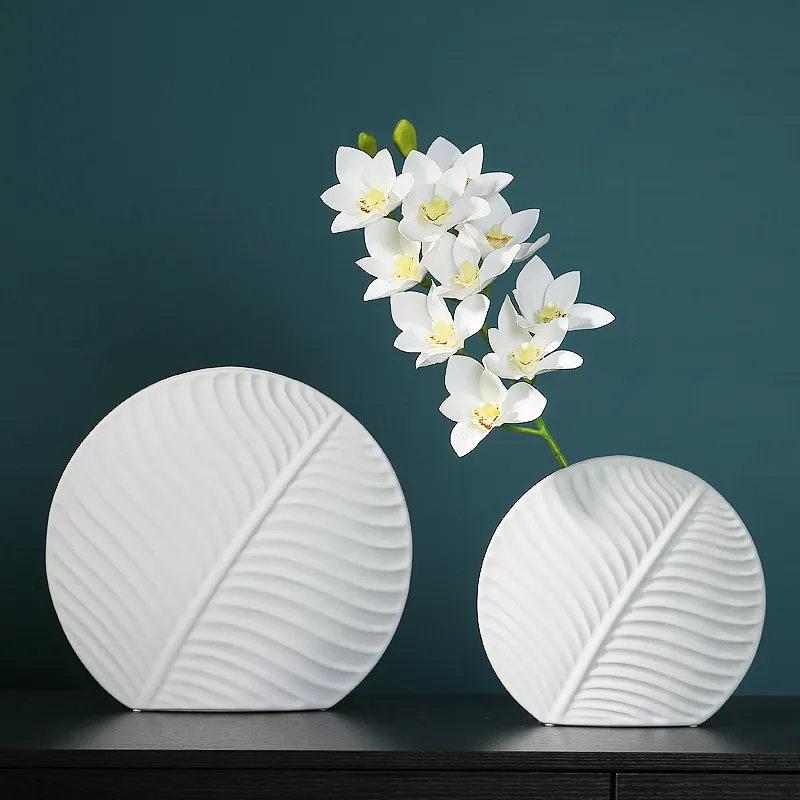 Vaso in ceramica nordica di alta qualità soggiorno decorazione composizione floreale vaso desktop creativo foglie verdi ornamenti floreali Moda