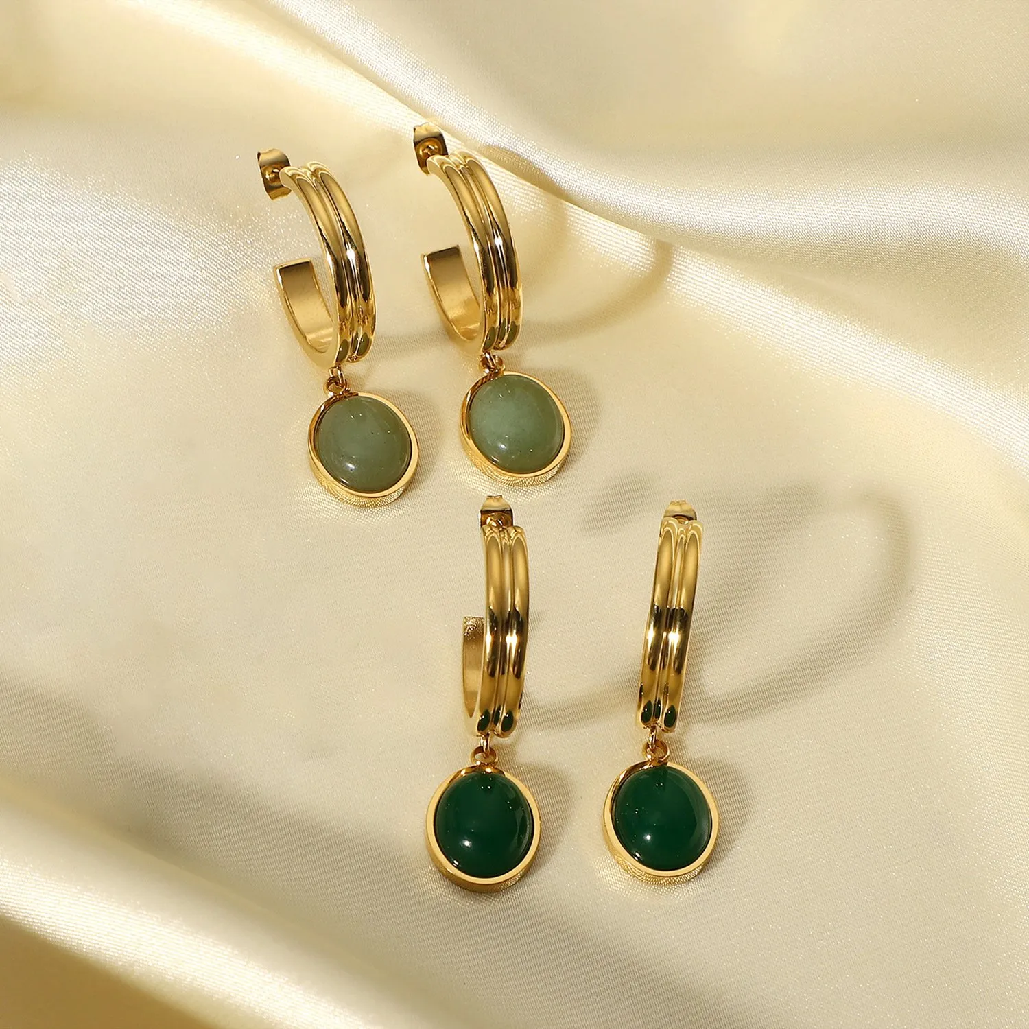 Moda INS ciondolo agata verde tipo C orecchini pendenti orecchini oro vintage Orecchini a bottone da donna ornamento
