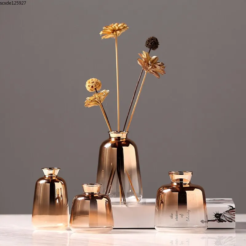 Creativo Galvanotecnica Vaso di vetro Colore sfumato Disposizione dei fiori Contenitore per uso domestico Vaso di fiori idroponico Tavolo Deco