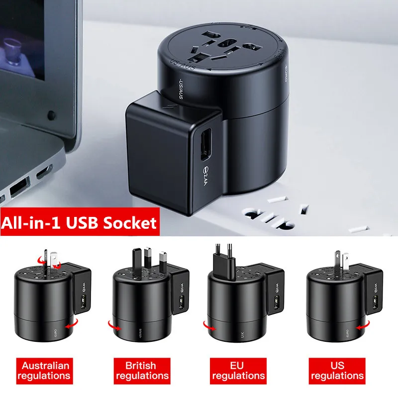 Baseus Caricatore USB da viaggio universale multifunzione con doppia presa USB US EU AU UK Plug