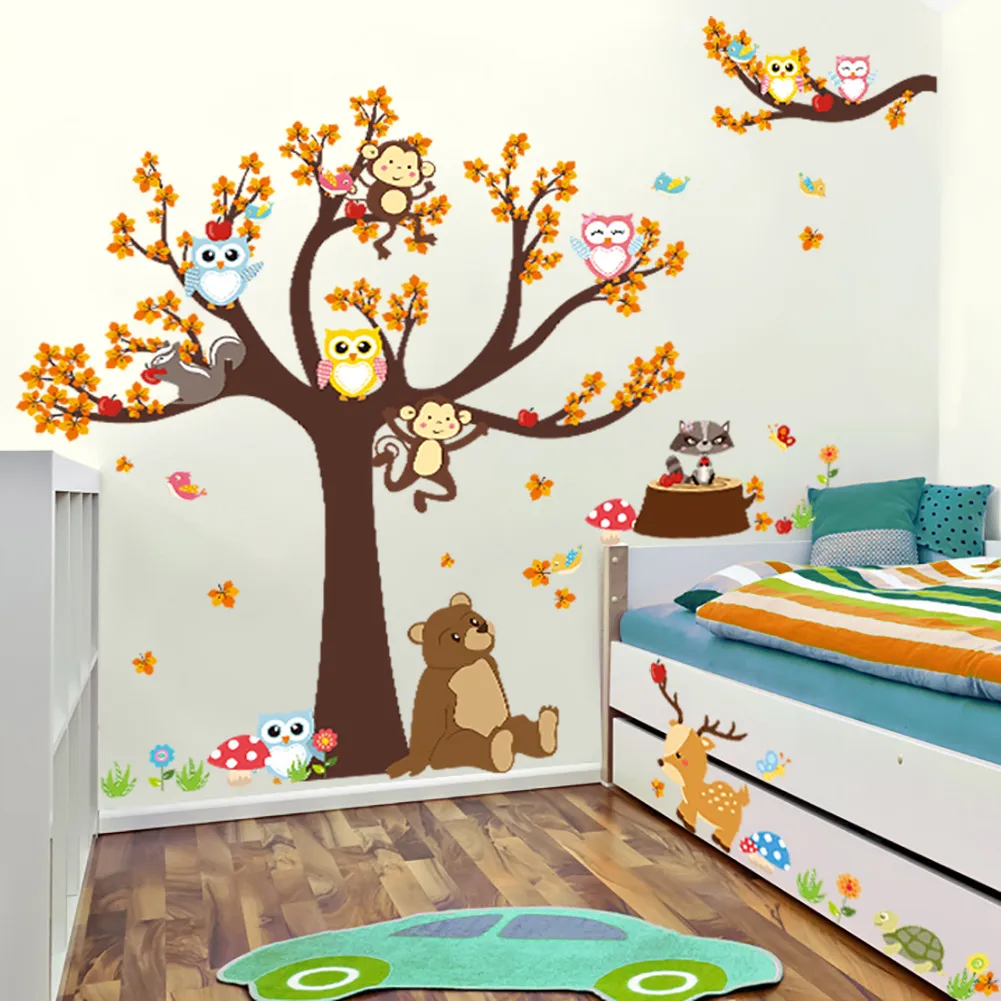 084 cartone animato animale della foresta gufo albero delle scimmie adesivo da parete camera da letto soggiorno camera dei bambini adesivo decorativo
