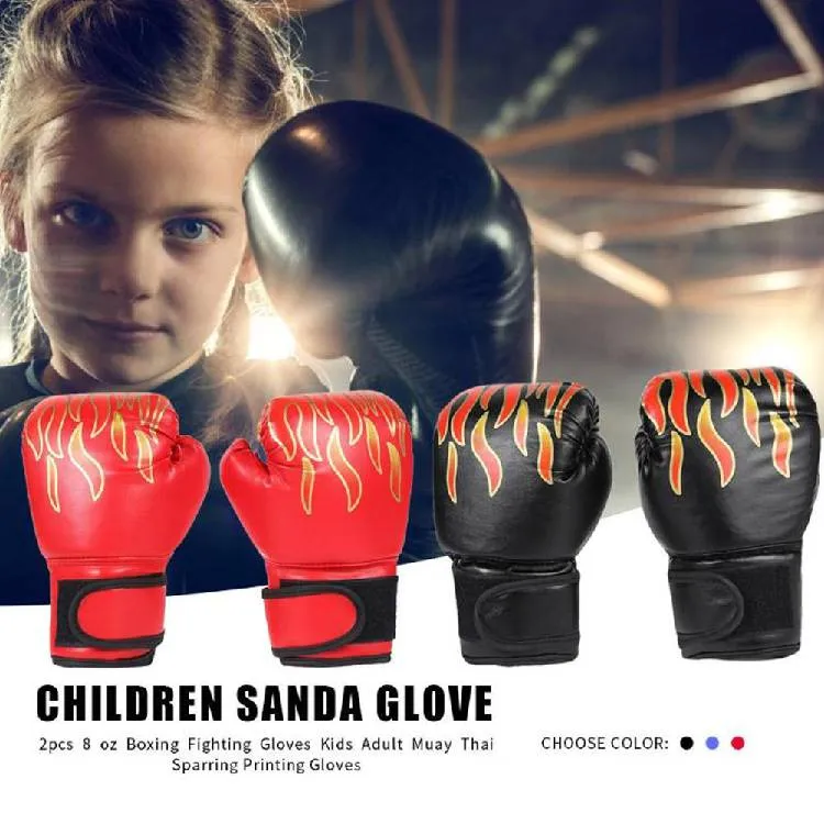 1 paio di guanti da boxe per bambini per bambini Guanti da boxe in pelle PU traspiranti a rete fiamma professionale Sanda Guantoni da boxe