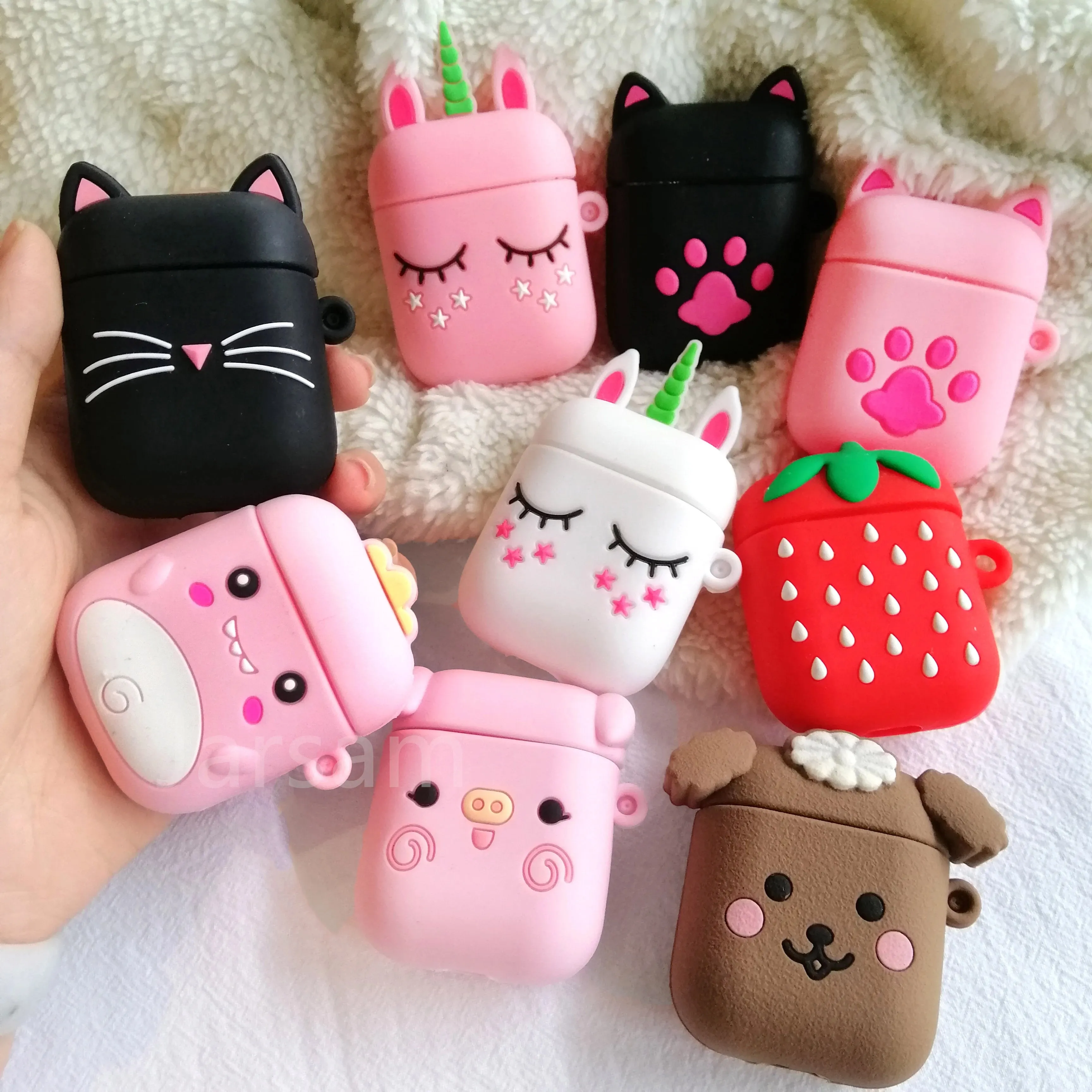 Per AirPods Custodia Cute Biscuits Custodie per auricolari per Airpods 2 Funny Protect Cover senza cinturino con anello per le dita