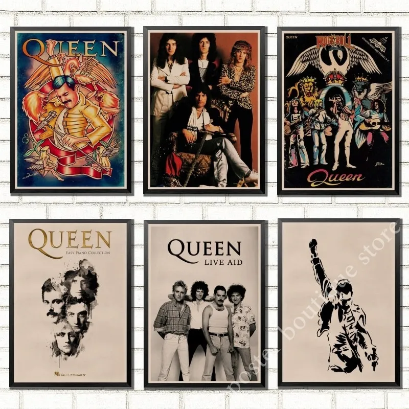 Queen Band Music Canvas Poster Freddie Mercury Brian May Vintage di alta qualità Disegno core Pittura decorativa Wall Sticker