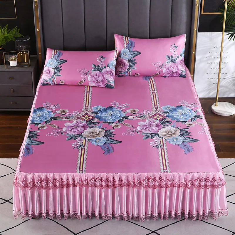 Ramadan nuova primavera e l'estate vendita calda stampata letto di seta del ghiaccio stile gonna mat biancheria da letto confortevole e traspirante s