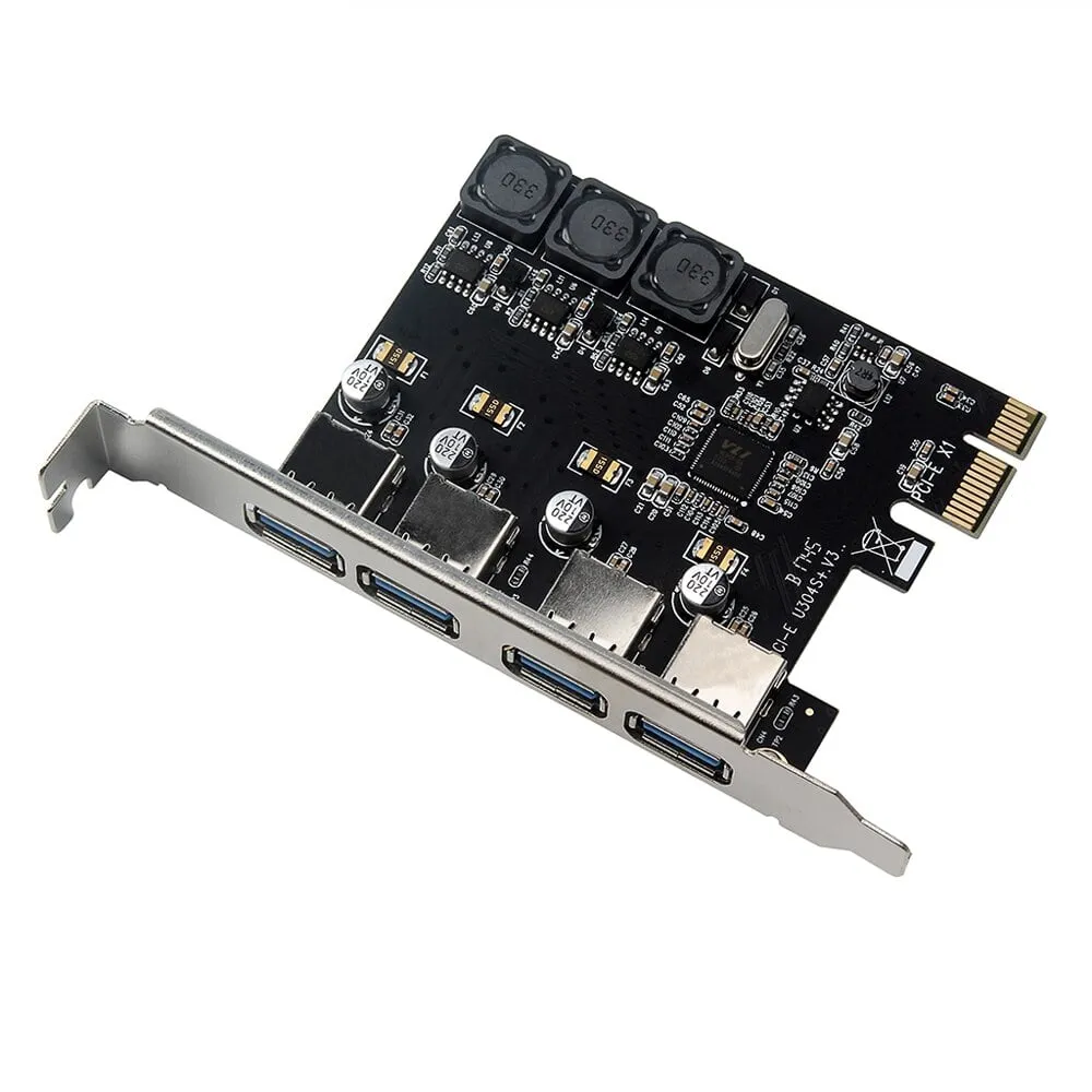 PCI-E a USB 3.0 4 porte PCIE 1X scheda riser di espansione Connettore di alimentazione 6A per desktop Super velocità fino a 5 Gbps