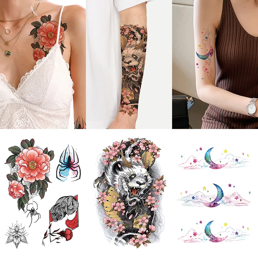 3 pezzi di adesivi per tatuaggi combinati con braccio di fiori grandi colore nebulosa fiore modello animale adesivi temporanei per tatuaggi temporane