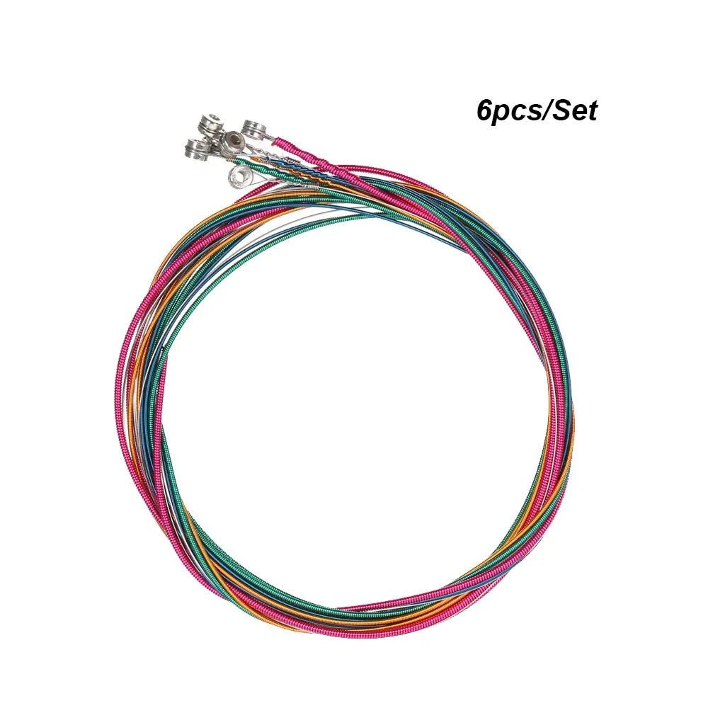 Alta qualità 6 pezzi / set Colori arcobaleno Corde colorate per chitarra acustica Strumenti musicali Filo di corda in acciaio di ricambio