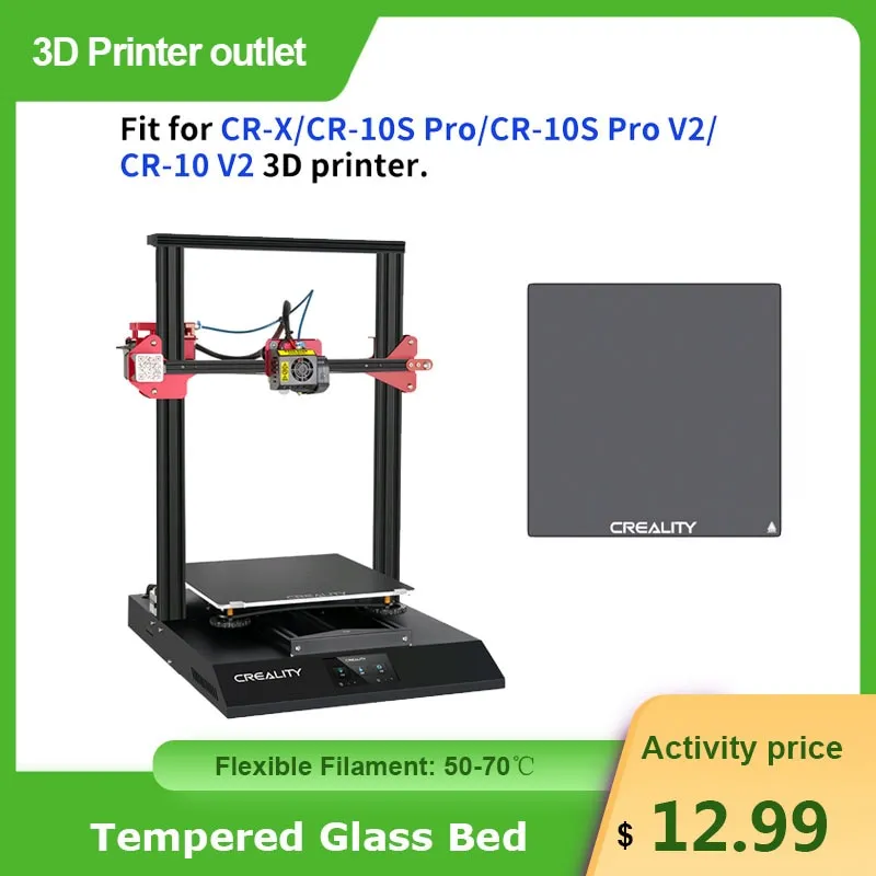 Letto in vetro temperato Creality per piattaforma stampante 3D 310 * 310 mm con clip in vetro 4 pezzi per CR-X/CR-10S Pro/CR-10S Pro V2/CR-10 V2