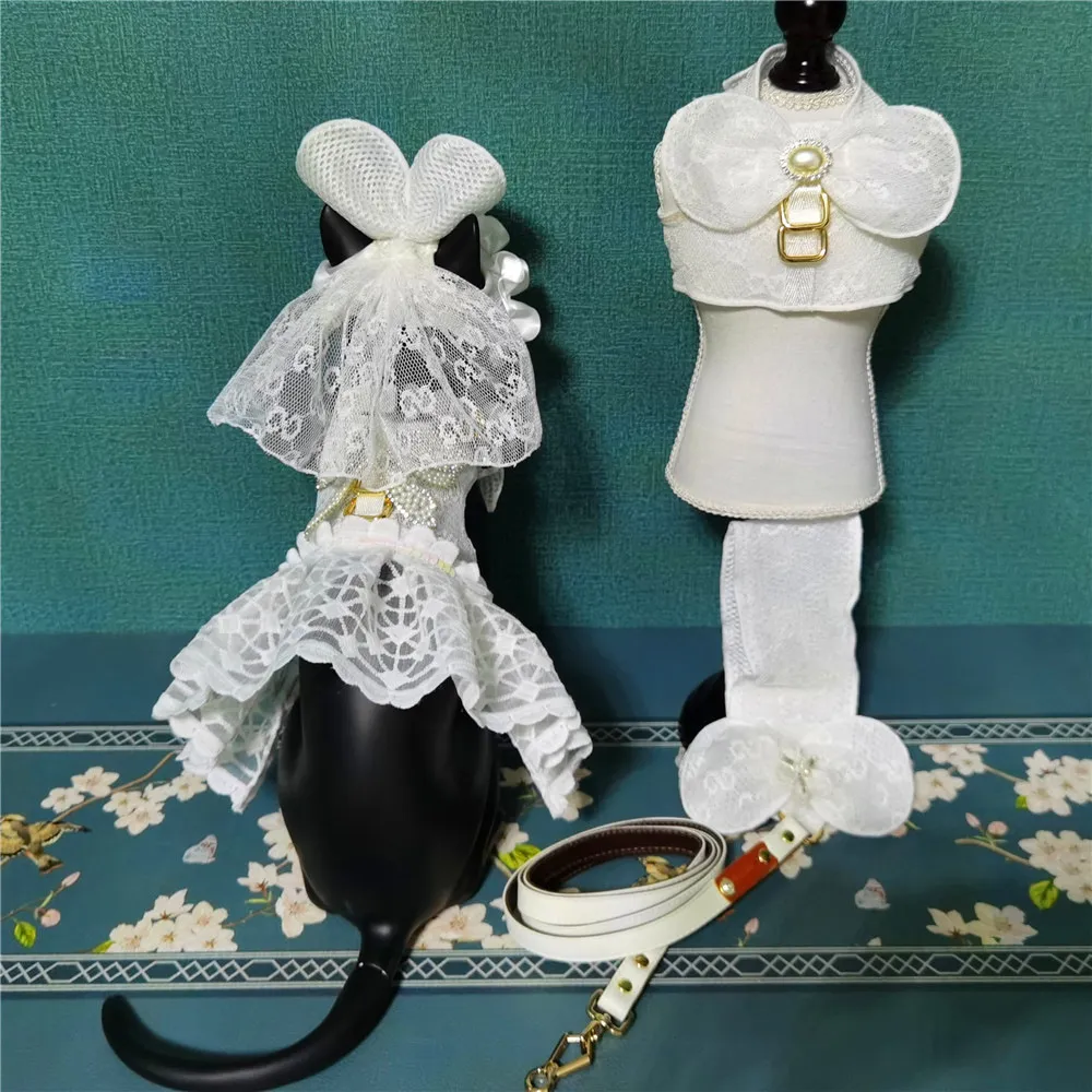 Nuova principessa vento pizzo pet abito da sposa trazione vestito vestiti per cani di piccola taglia