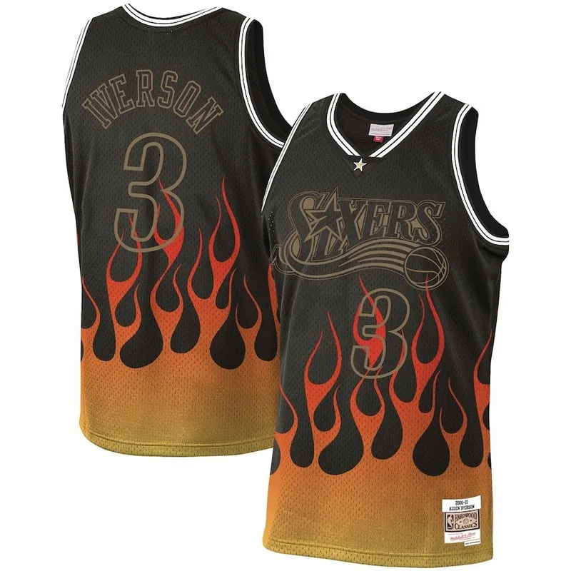 Maglia da basket Mitchell Ness NBA Philadelphia 76ers Allen Iverson 3 stagione 2000-01 Flame Edition Retro