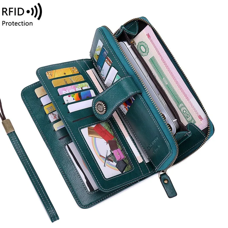Portafoglio antimagnetico RFID femminile 2021 nuovo portafoglio da donna europeo e americano portafoglio portafoglio in pelle cerata portafoglio port