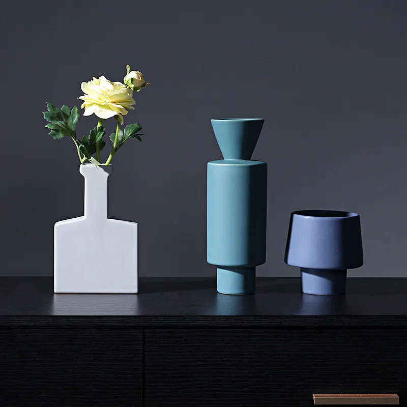 Vaso in ceramica di colore semplice nordico moderno di alta qualità Morandi decorazione morbida creativa decorazione soggiorno Promozione