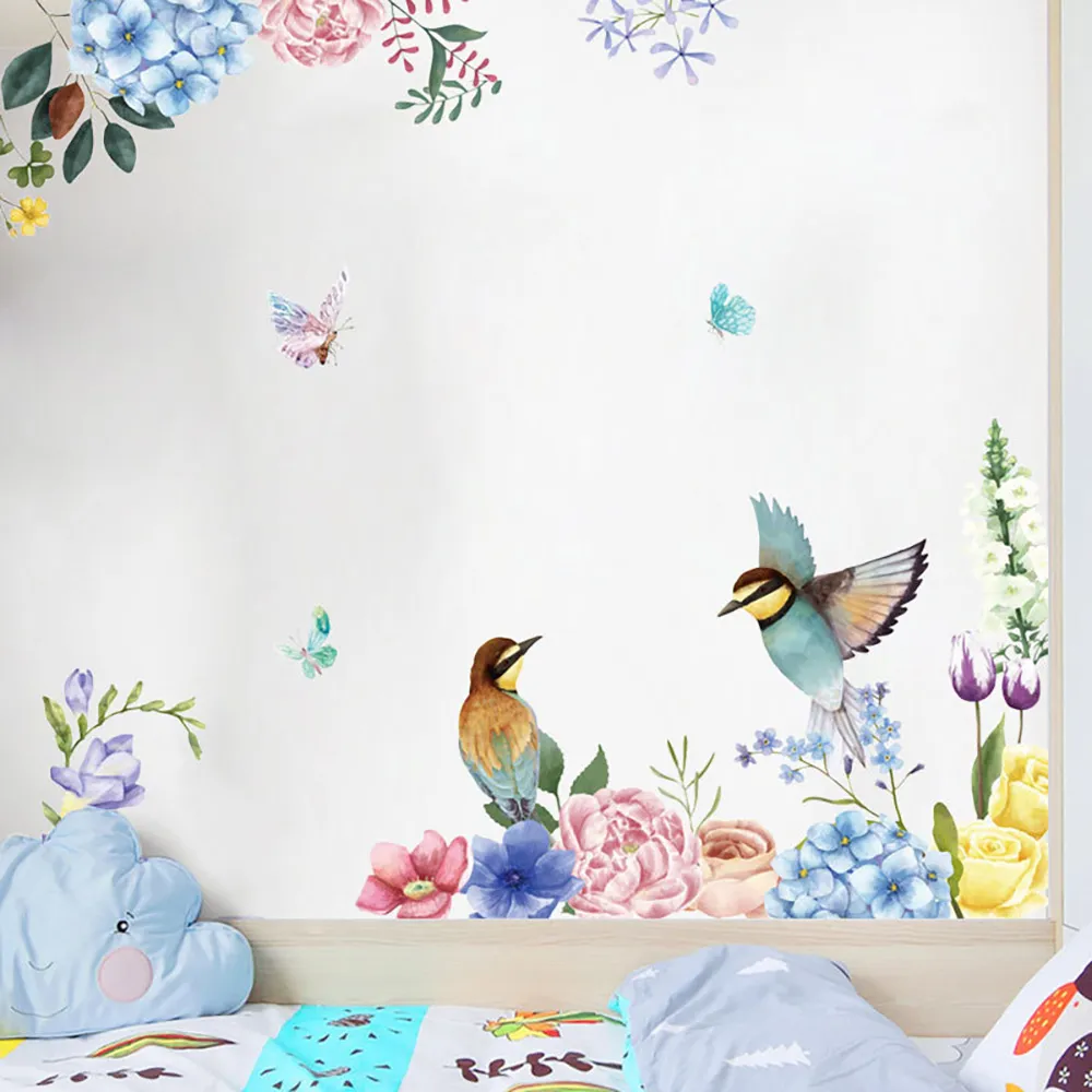 Inchiostro fiore e uccello adesivo da parete adesivo in vetro decorazione d'interni casa rimovibile sfondo adesivo