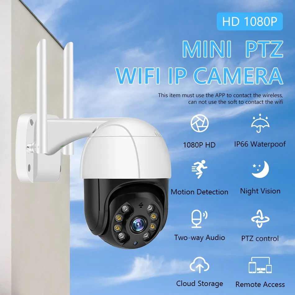Telecamera di sicurezza PTZ da esterno 1080P Telecamera di sorveglianza WiFi impermeabile da 2 MP per esterno Accesso remoto con rilevatore di movime